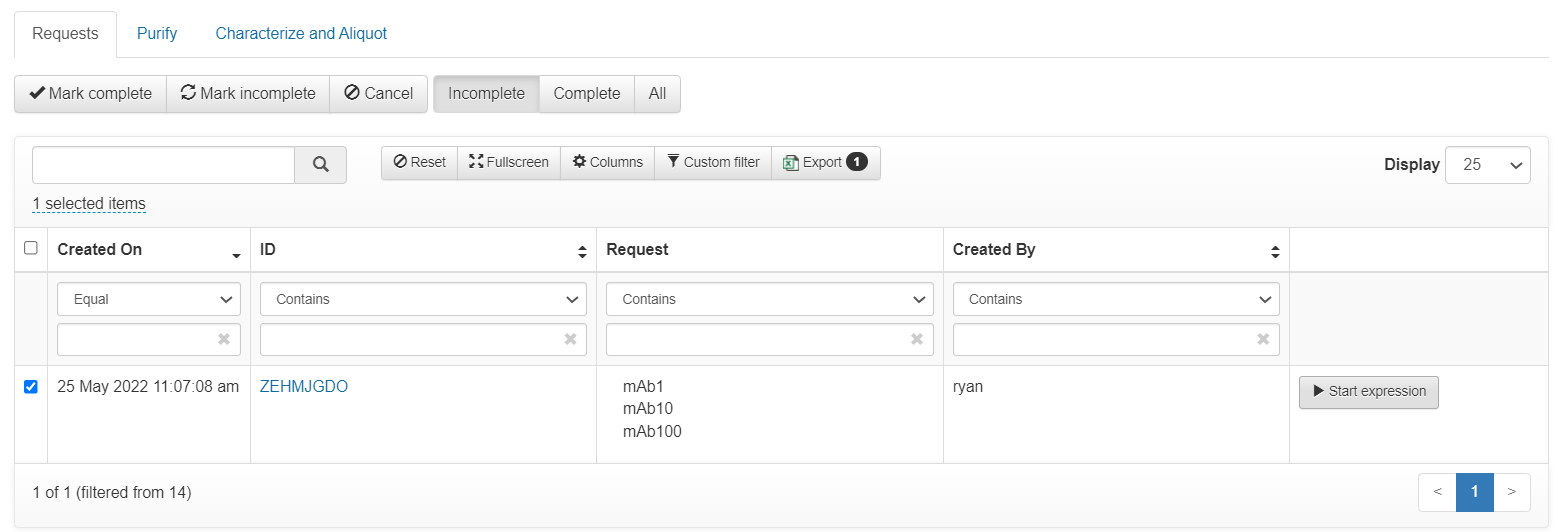 High Throughput Protein Requests